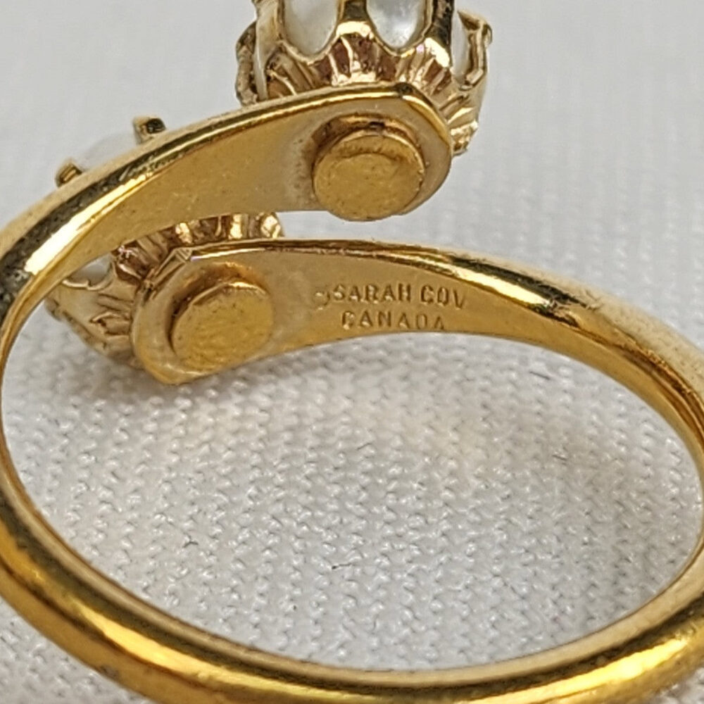 Vintage Sarah Coventry Faux Pearl Gold Tone Ring Adjustable - Picture 7 of 7